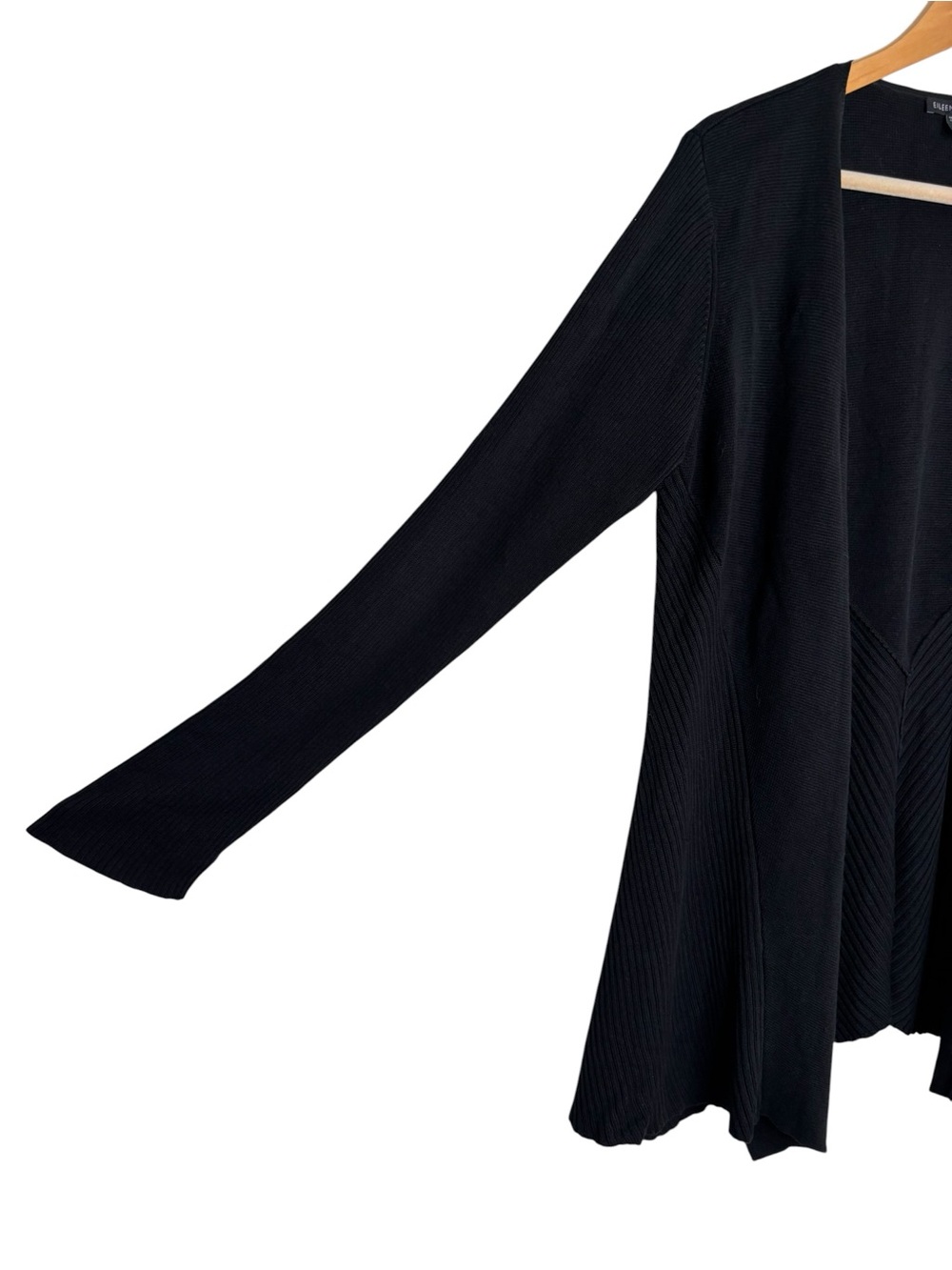 Eileen Fisher open front cardigan black silk rib knit detailing size large - Picture 3 of 6